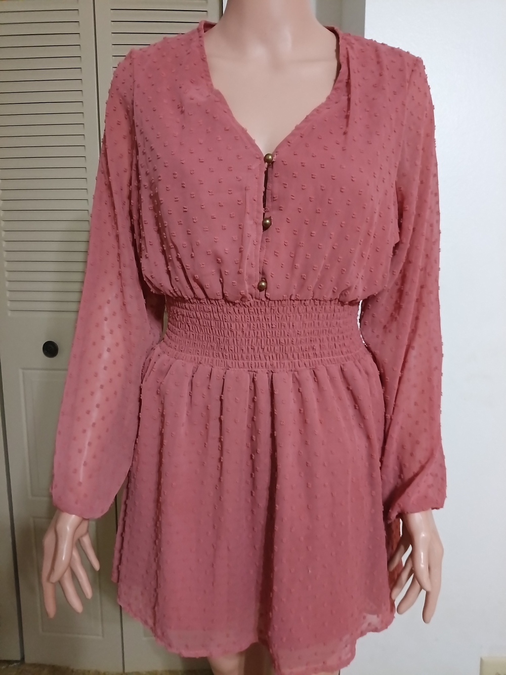 J for Justify Dusty Rose Swiss Dot Mini Dress